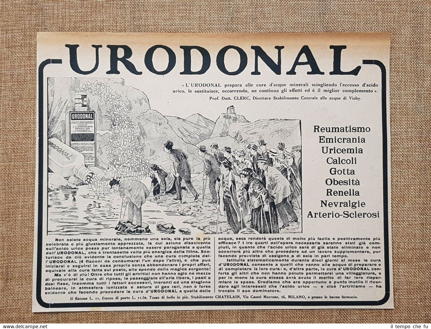 Urodonal Per sciogliere l'acido urico Chatelain Milano Pubblicità del 1918