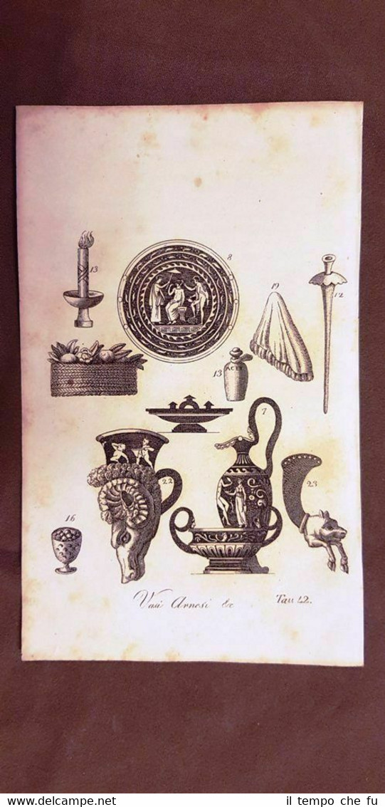 Vasi e arnesi greci Grecia Acquaforte del 1830 Costume antico …