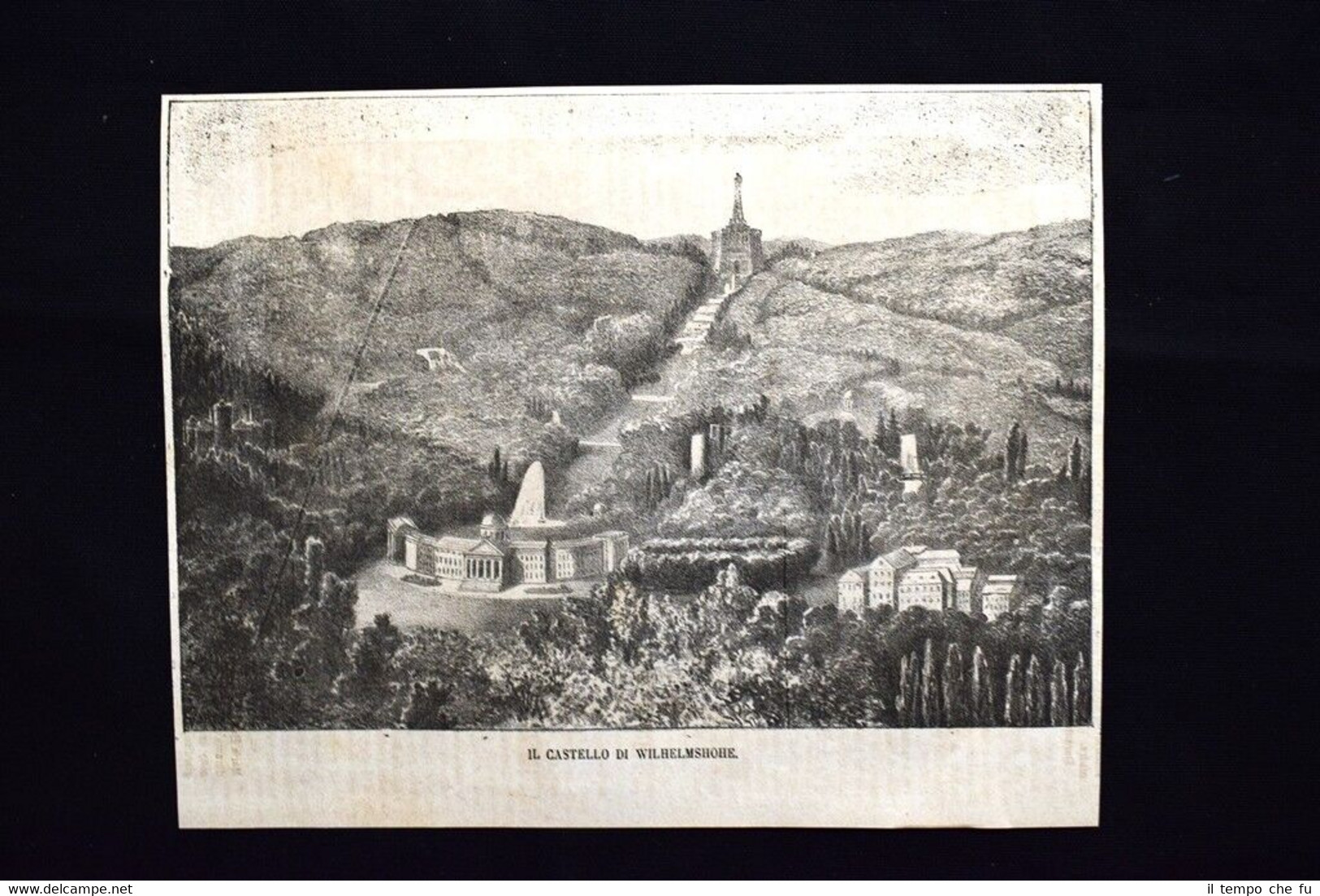 Veduta del castello di Wilhelmshohe Incisione del 1870