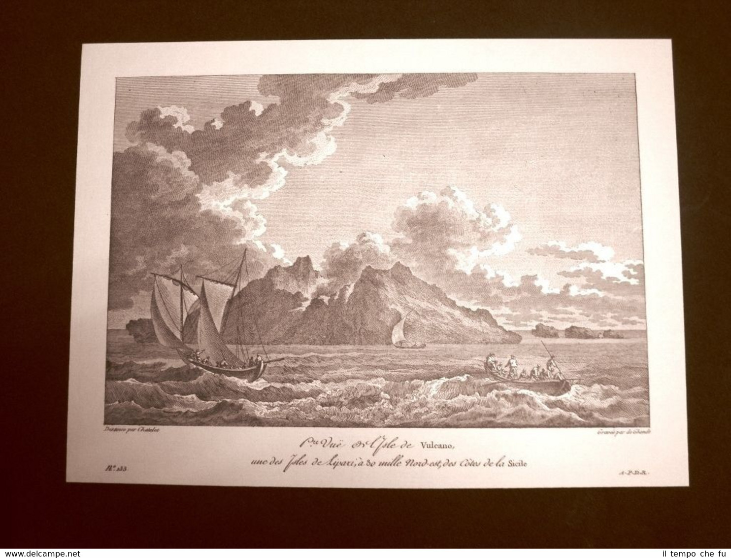 Veduta dell'Isola di Vulcano Arcipelago delle Eolie Litografia Saint-Non