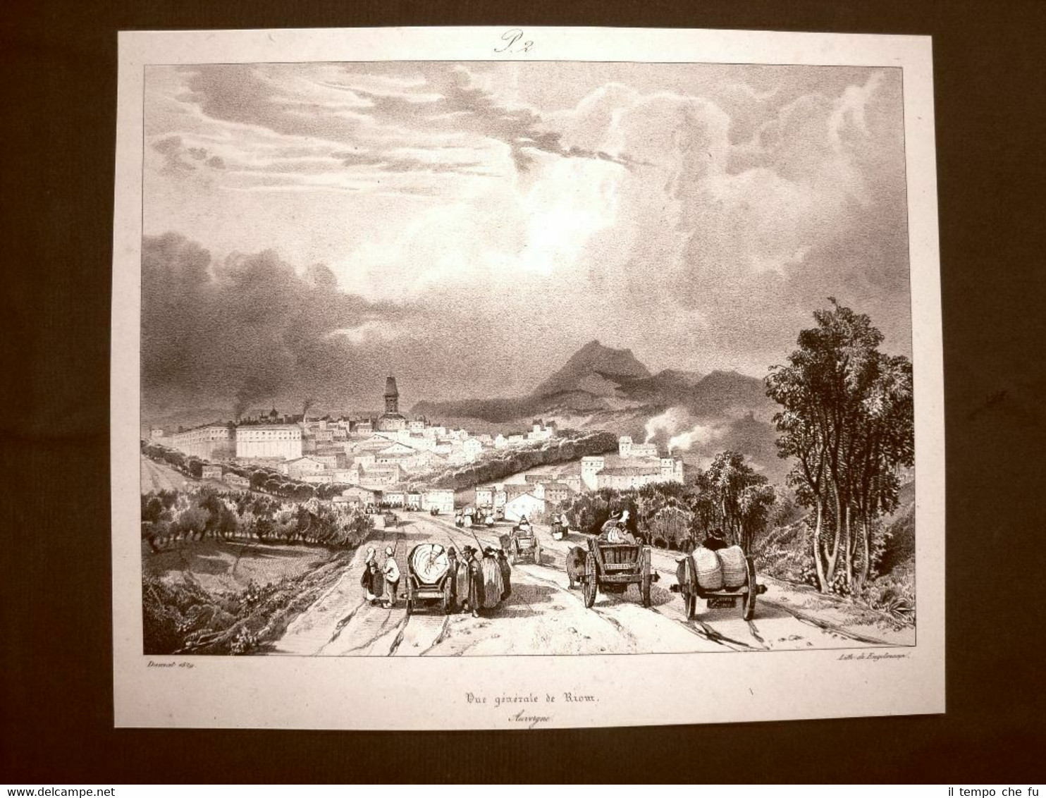 Veduta generale di Riom Auvergne Francia Dauzat Engelmann Incisione di …