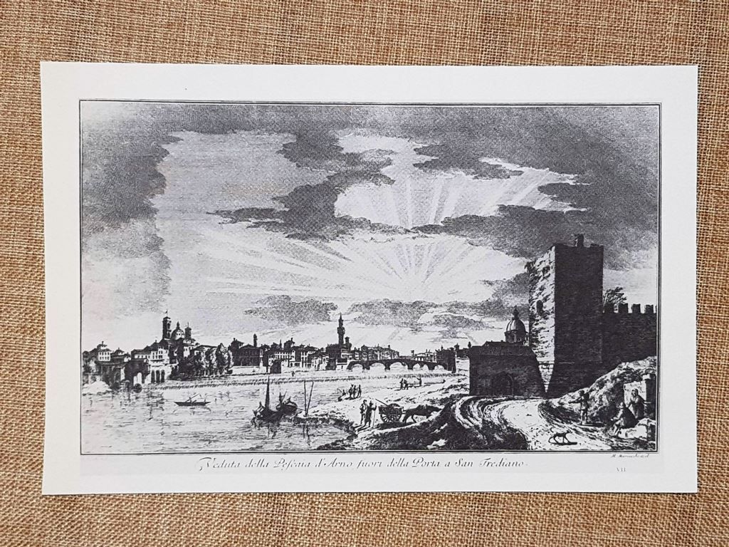 Veduta Pescaia d’Arno fuori Porta S.?Frediano 1744 Zocchi Marieschi Ristampa