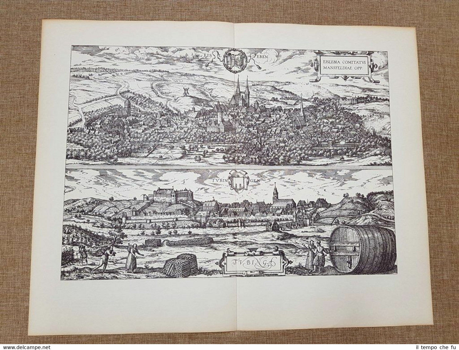 Vedute delle città di Eisleben e Tubingen Anno 1623 Braun …