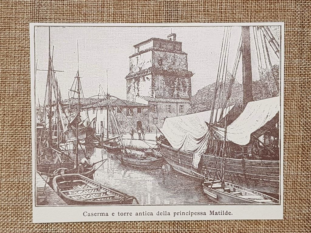 Viareggio nell'800 Caserma e torre antica Principessa Matilde Lucca Toscana