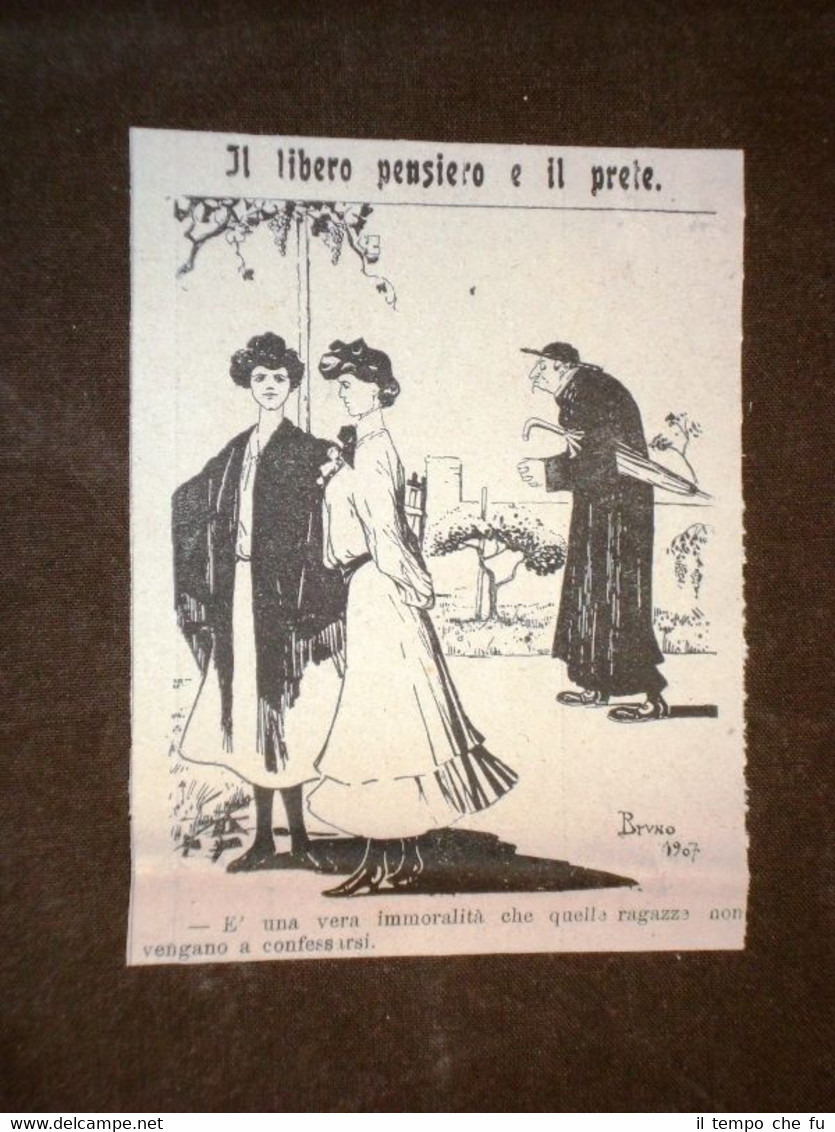 Vignetta d'Epoca Chiesa e scandali sessuali Libero pensiero Prete Confessione