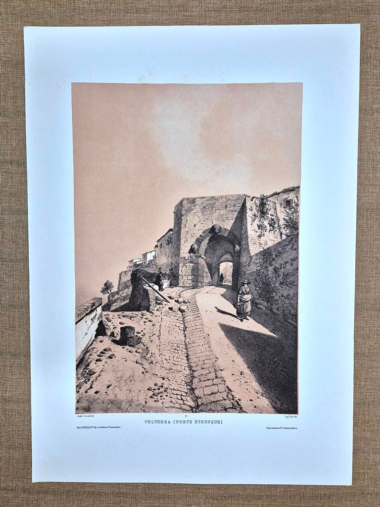 Volterra Porta Etrusca Antica città Durand Ciceri incisione XIX secolo …