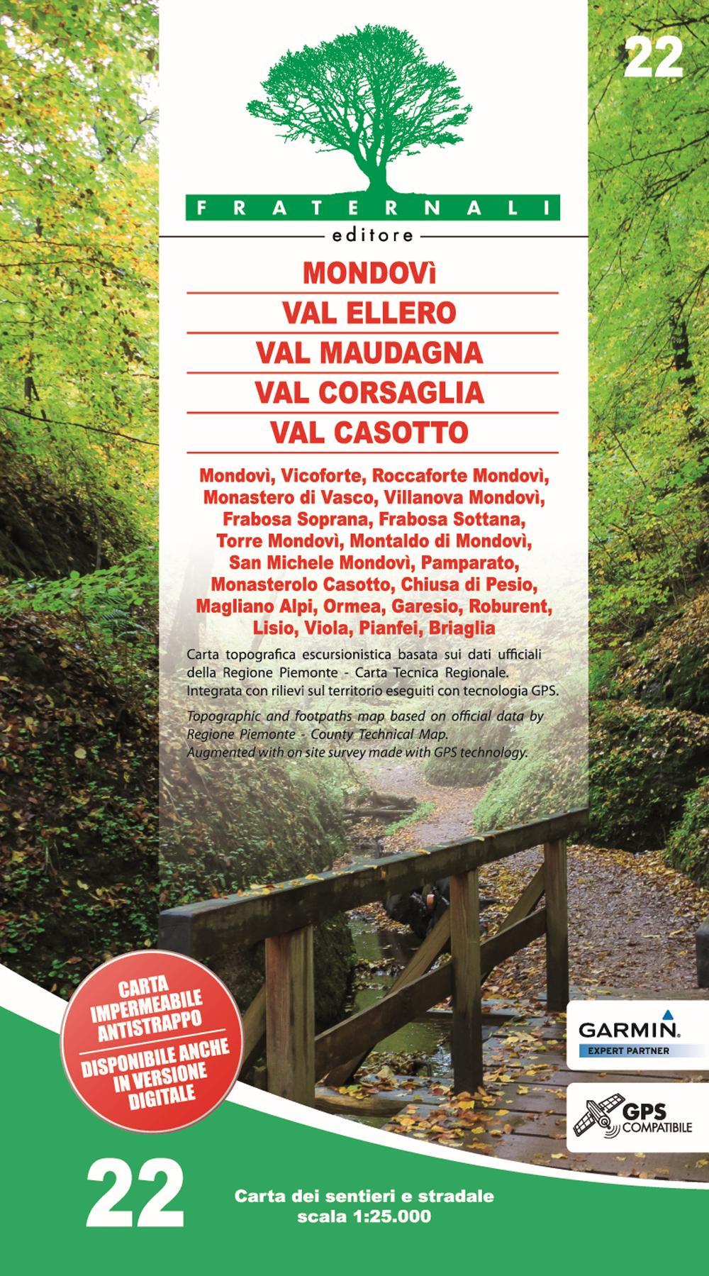 Carta n. 22. Mondovì, Val Ellero, Val Maudagna, Val Corsaglia …