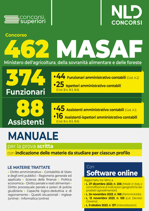 Concorso 462 MASAF. Manuale con le materie comuni ai vari …