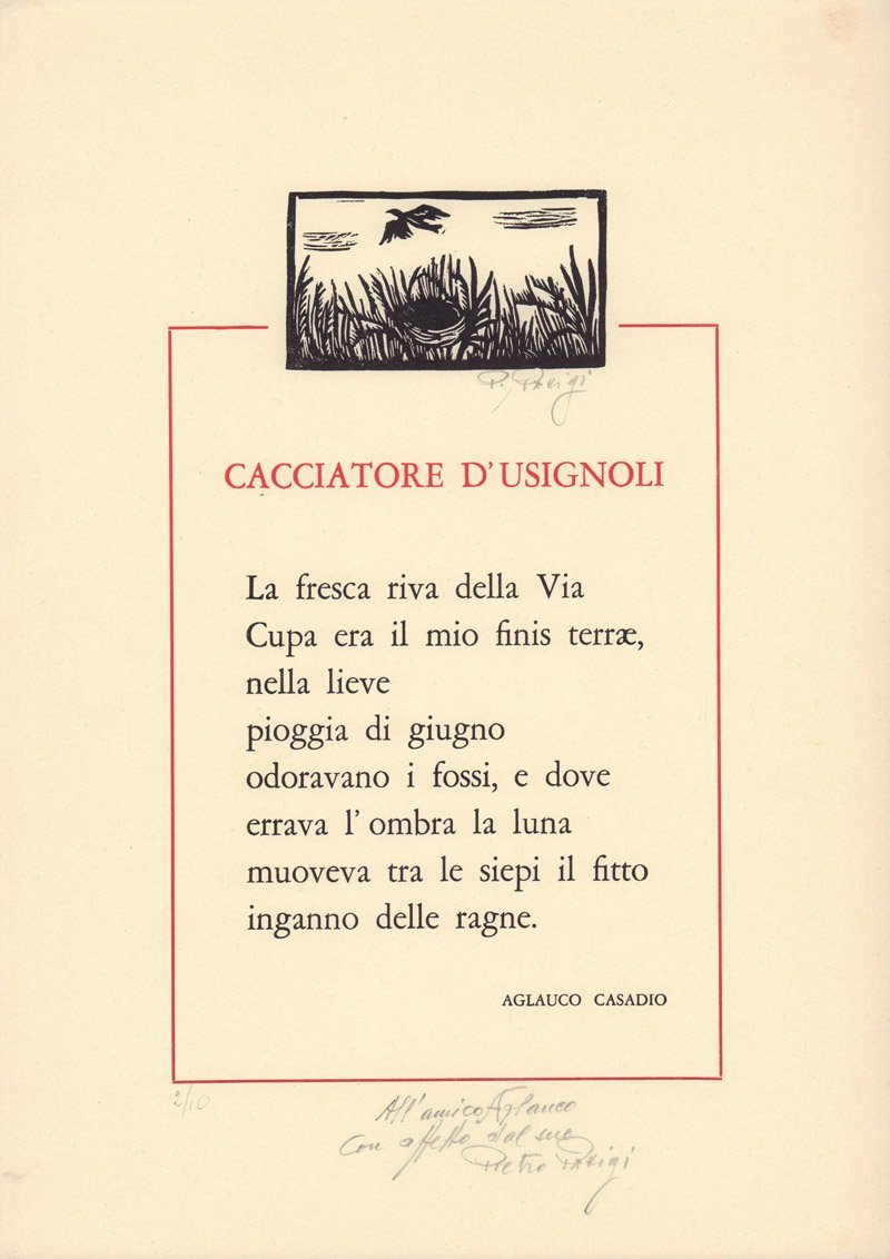 Cacciatore d'usignoli, [1983]. Poesia con xilografia originale