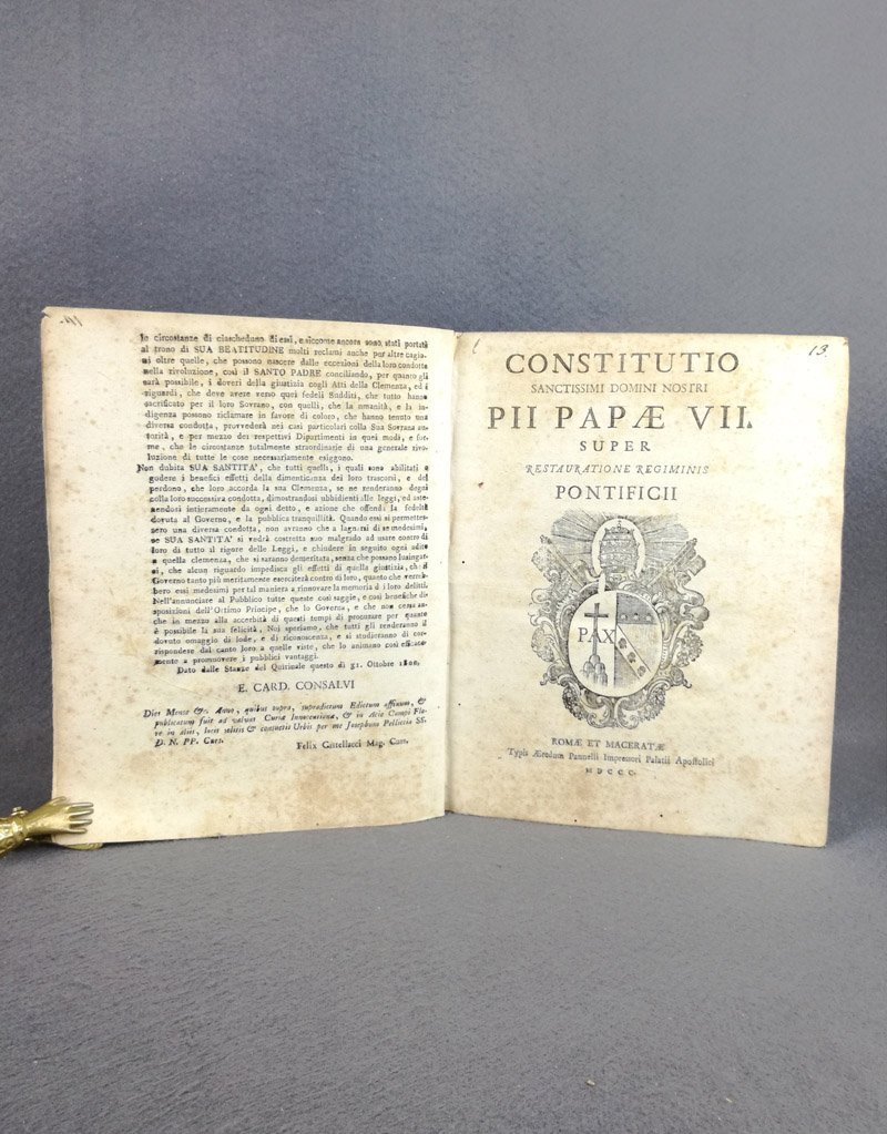 Constitutio Sanctissimi Domini nostri Pii Papae VII super restauratione regiminis …