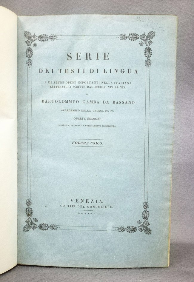 Serie dei testi di lingua e di altre opere importanti …