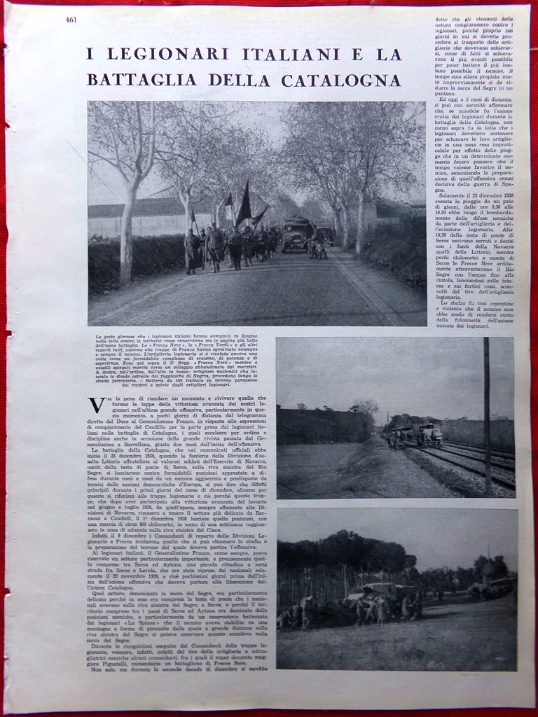 Articoli del 1939 Legionari Italiani Battaglia Catalogna Ultime Ore Madrid …