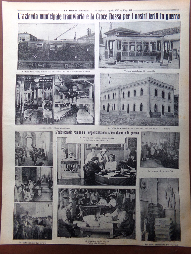 Articolo del 1915 WW1 Azienda Tramviaria Croce Rossa Feriti Guerra …