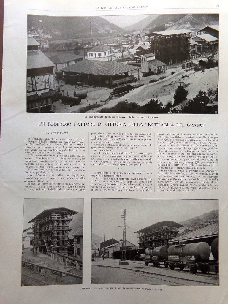 Articolo del 1925 Battaglia del Grano Stabilimento Bussi Azogeno Abruzzo
