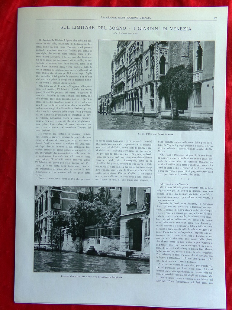 Articolo del 1925 I Giardini di Venezia Vidal Venier Vendramin …