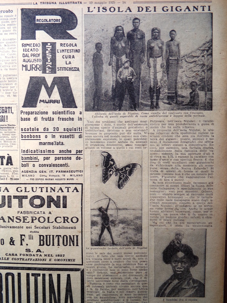 Articolo del 1925 L'isola dei Giganti di Nigabsi Razze Antidiluviane