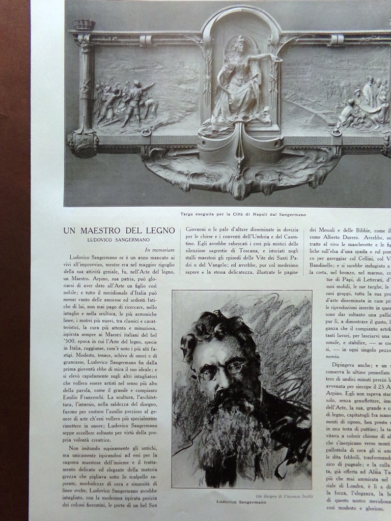 Articolo del 1925 Maestro del Legno Ludovico Sangermano Russo Spada …