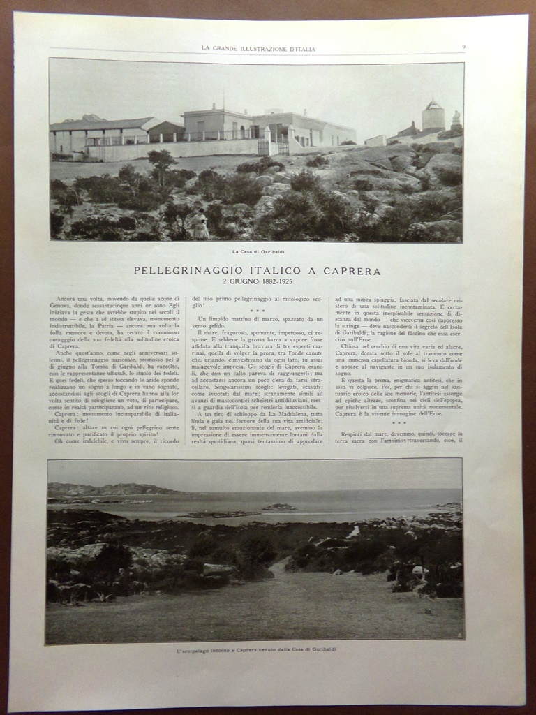 Articolo del 1925 Pellegrinaggio italico a Caprera Garibaldi Tomba Eroe …