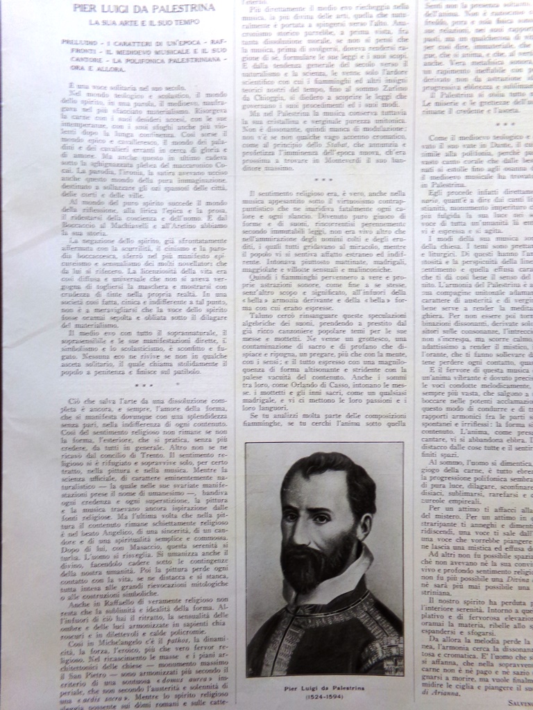 Articolo del 1925 Pier Luigi da Palestrina Musica Livorno Ardenza …