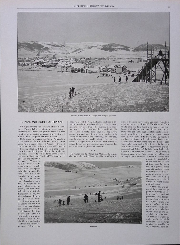 Articolo del 1927 L'inverno sugli Altipiani Asiago Sciatori Stazione Nevicata