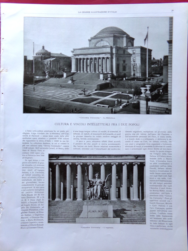 Articolo del 1928 Cultura Vincoli Columbia University Mostra del Libro …