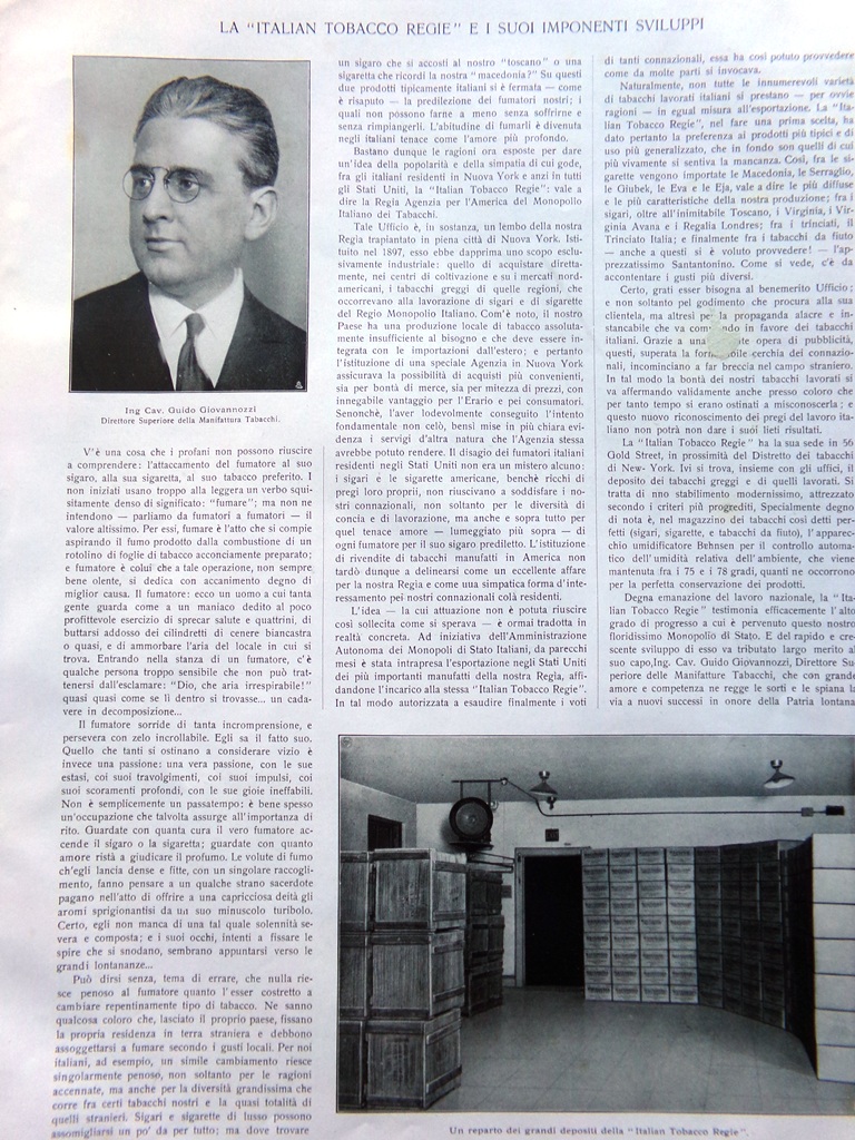 Articolo del 1928 Italian Tobacco Regie Giovannozzi Peter's New Blue …