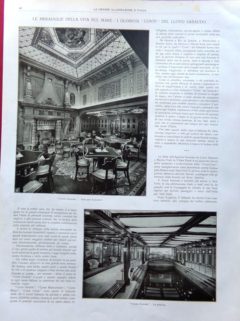 Articolo del 1928 Meraviglie Vita Mare Lloyd Sabaudo Conte Grande …