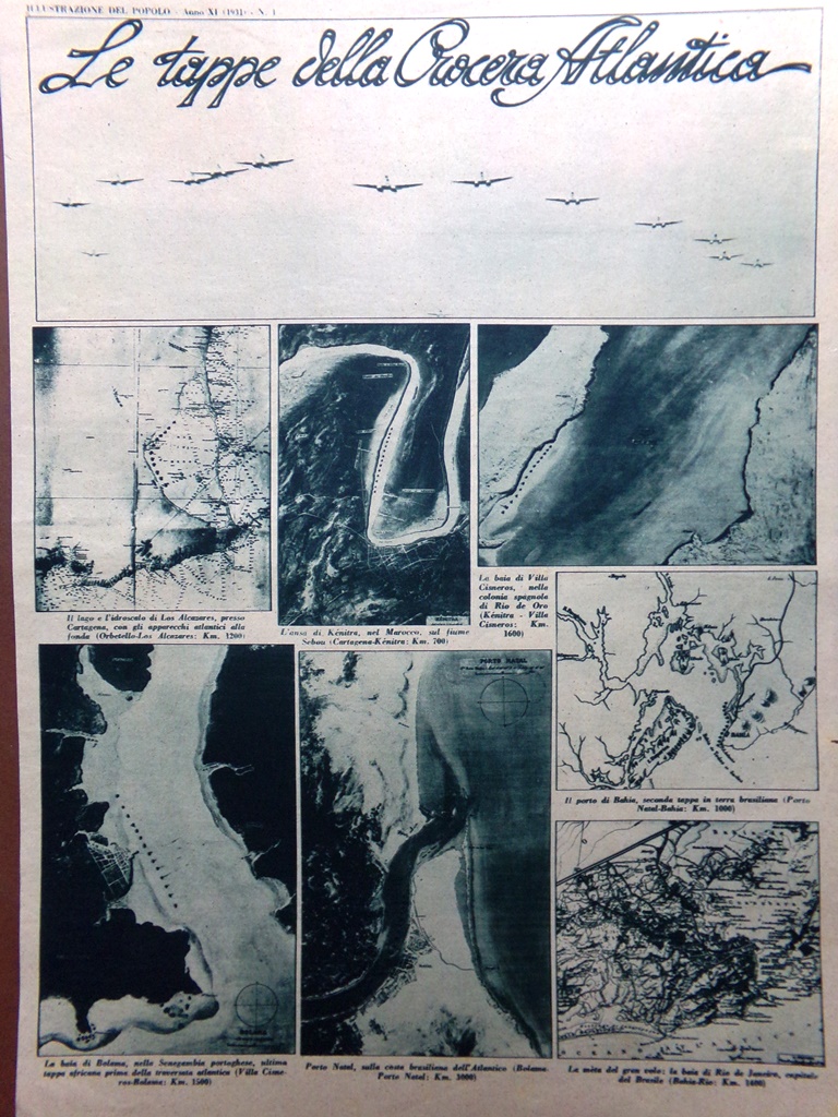 Articolo del 1931 Tappe della Crociera Atlantica Bolama Natal Rio …
