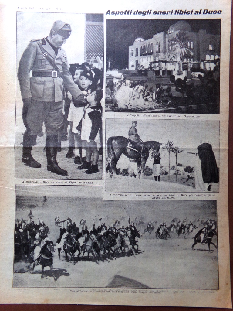 Articolo del 1937 Aspetti degli onori libici duce Misurata Bir …