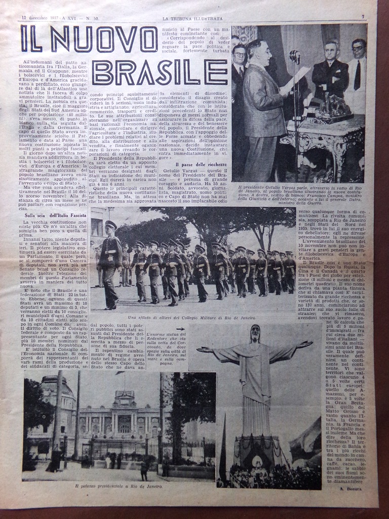 Articolo del 1937 Il nuovo Brasile Rio de Janeiro Bonura …