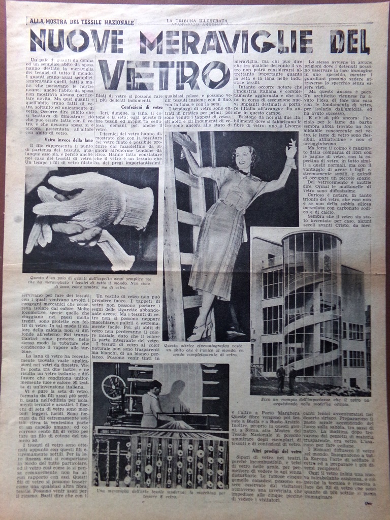 Articolo del 1937 Nuove meraviglie del Vetro Macchina per Tessere …