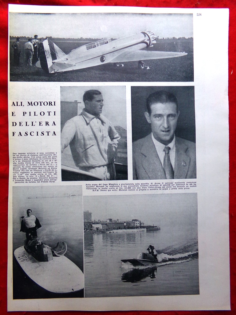 Articolo del 1939 Ali Motori e Piloti dell'Era Fascista Morandi …