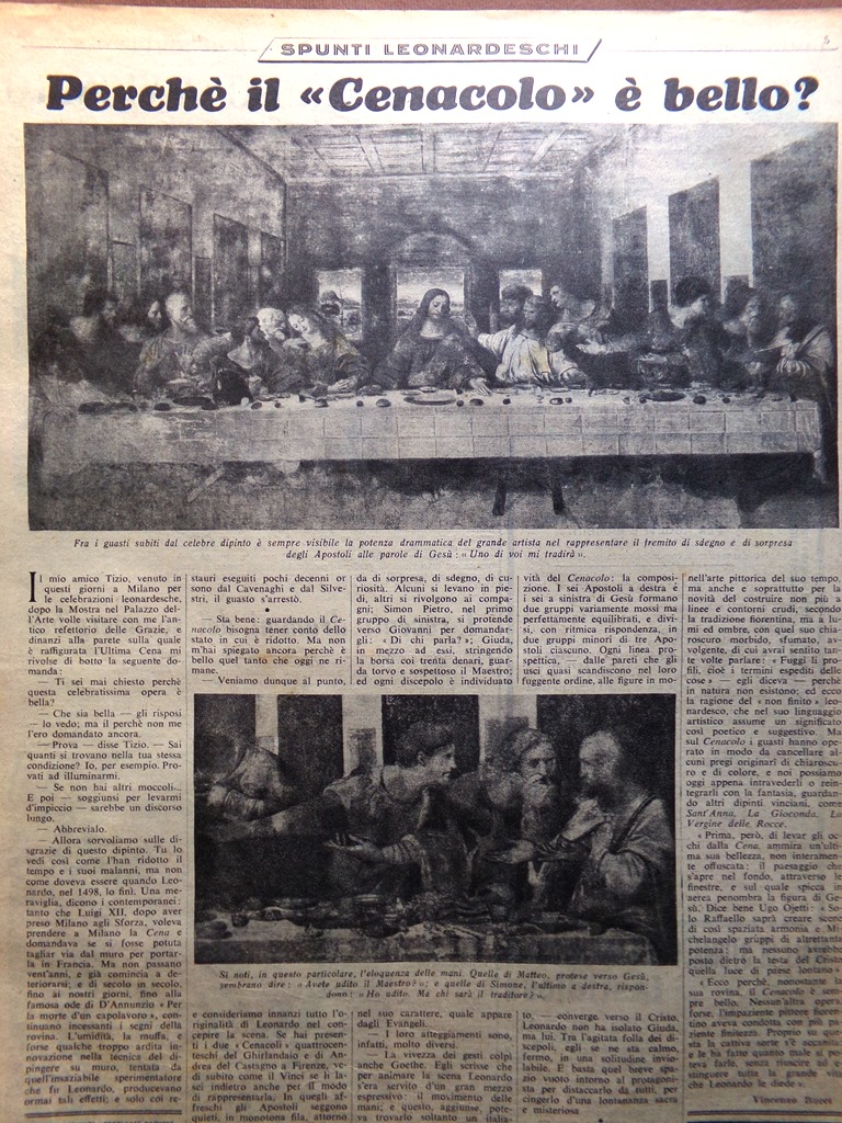 Articolo del 1939 Perché il Cenacolo è bello di Vincenzo …