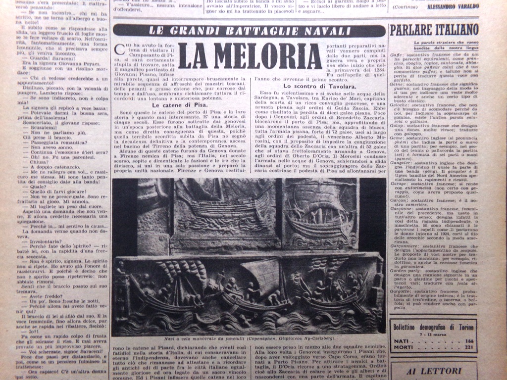 Articolo del 1943 Grandi Battaglie Navali La Meloria di Polibio