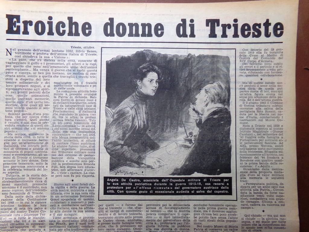 Articolo del 1952 Eroiche donne di Trieste Angela De Castro …