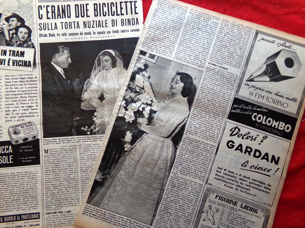 Articolo del 1952 Matrimonio di Alfredo Binda Lina Ambrosetti Varese …