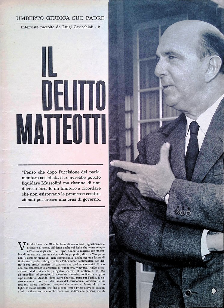 Articolo del 1966 Il delitto Matteotti Umberto Savoia Giudica suo …