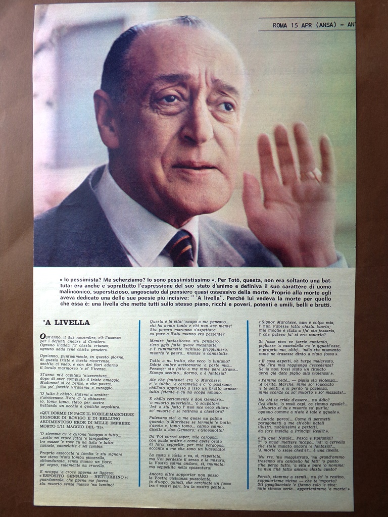 Articolo del 1967 'A Livella poesia di Totò