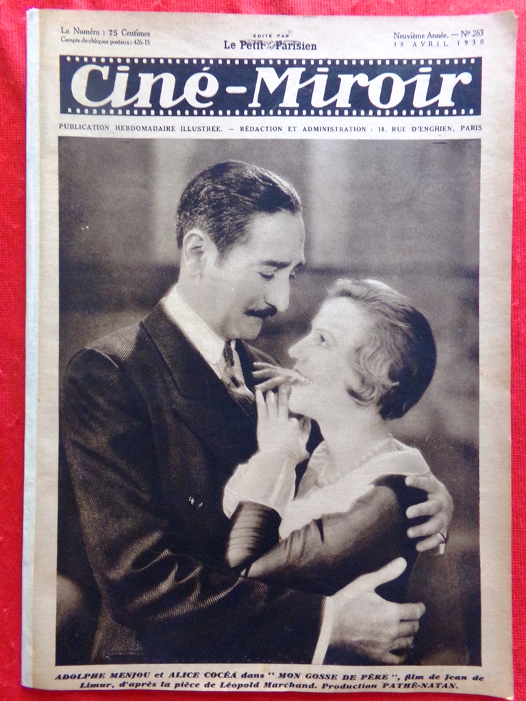 Cine-Miroir du 18 Avril 1930 Menjou Cocéa Illery La Plante …