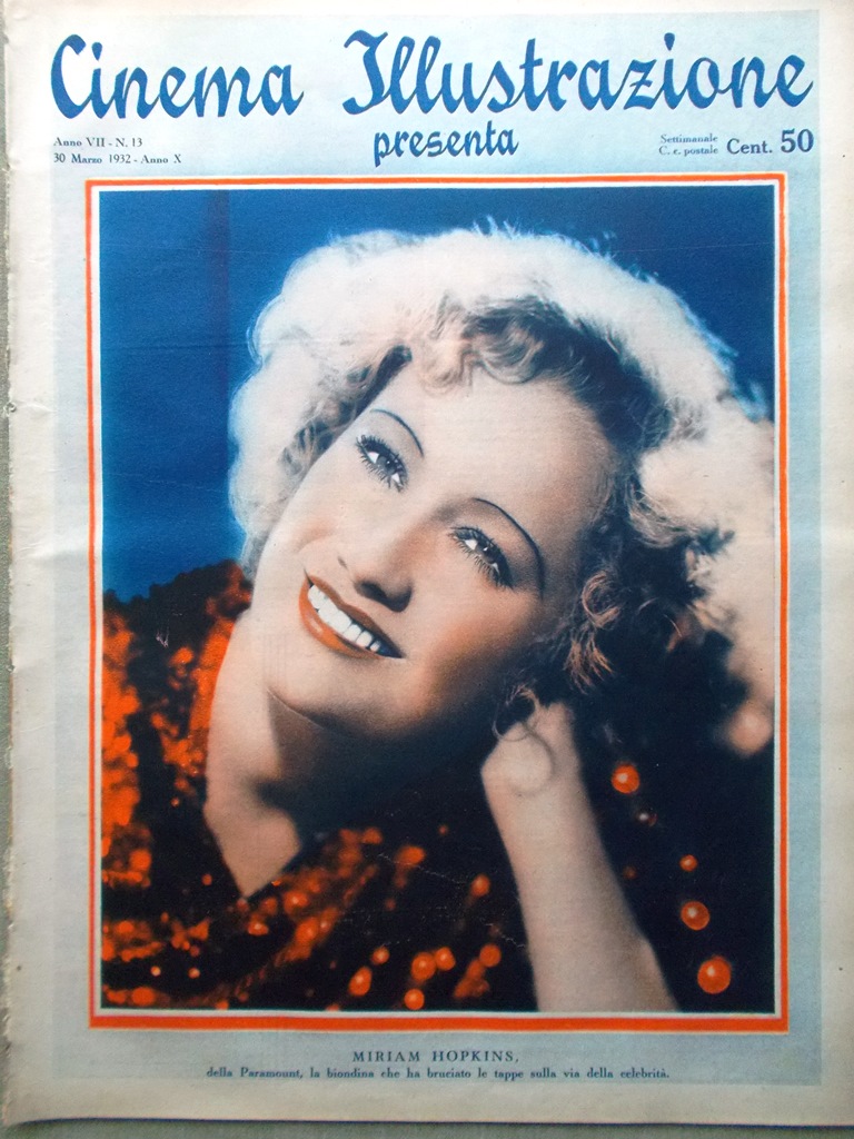 Cinema Illustrazione 30 Marzo 1932 Garbo Hopkins Gabbia di Matti …