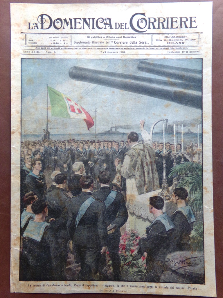 Copertina Domenica Corriere nr. 1 del 1916 WW1 Messa di …