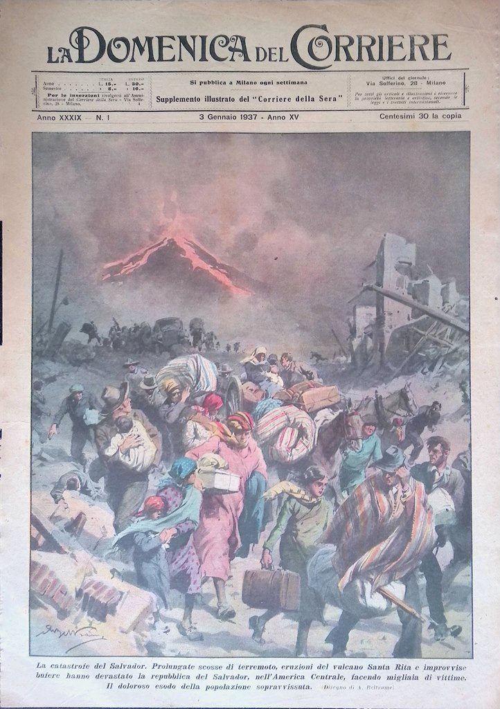 Copertina Domenica Corriere nr. 1 del 1937 Terremoto Salvador Vulcano …