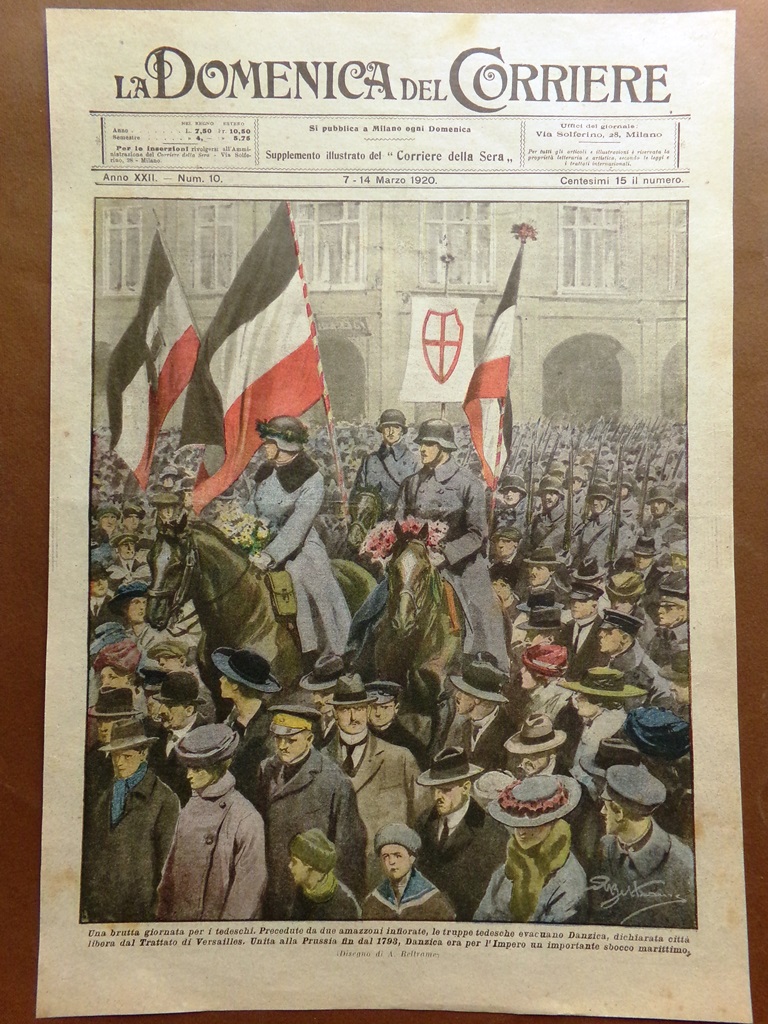 Copertina Domenica Corriere nr. 10 del 1920 Tedeschi Evacuano Danzica …