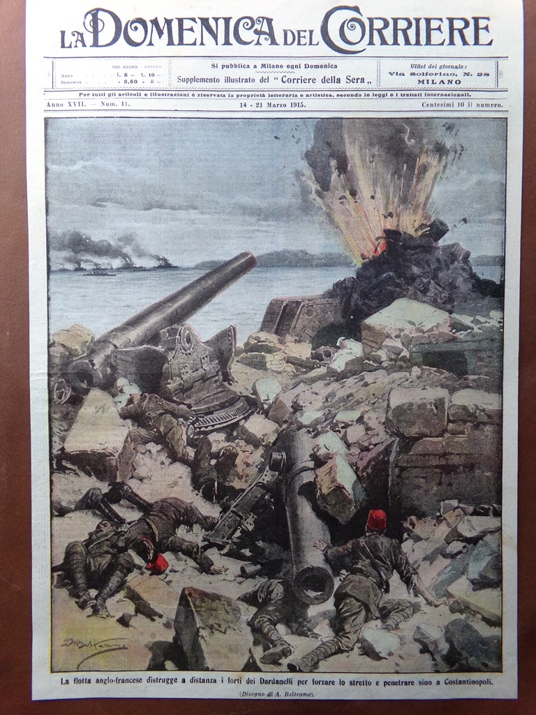 Copertina Domenica Corriere nr. 11 del 1915 WW1 Forti Dardanelli …