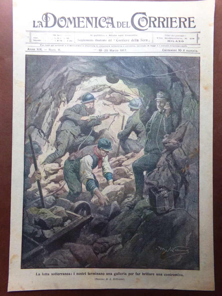 Copertina Domenica Corriere nr. 11 del 1917 WW1 Lotta Sotterranea …