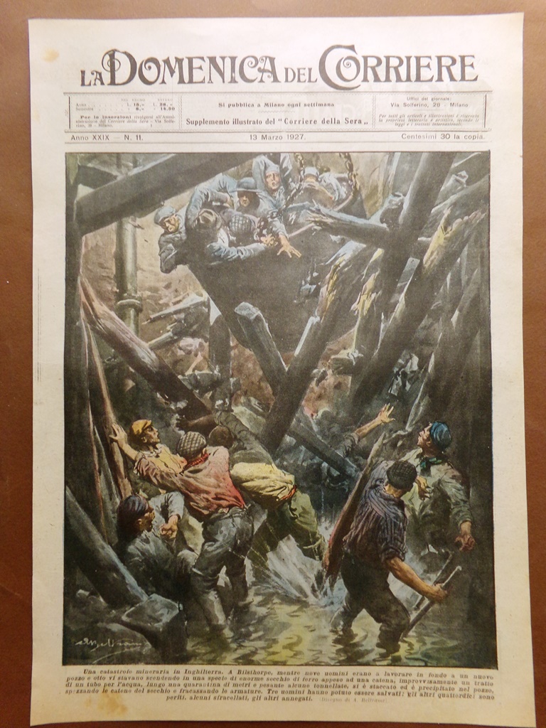 Copertina Domenica Corriere nr. 11 del 1927 Catastrofe nella Miniera …