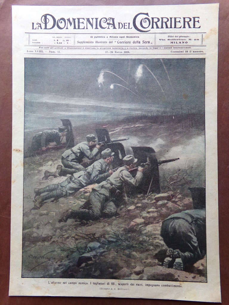 Copertina Domenica Corriere nr. 12 del 1916 WW1 Allarme nel …