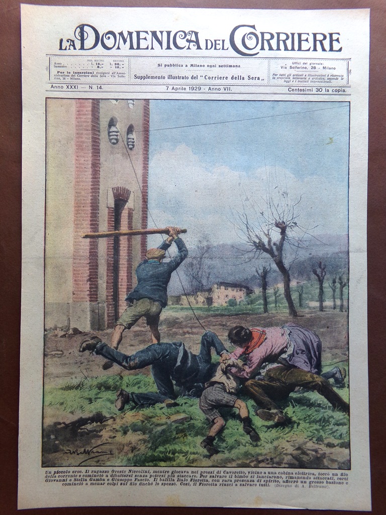 Copertina Domenica Corriere nr. 14 del 1929 Niccolini Cavoretto Gamba …