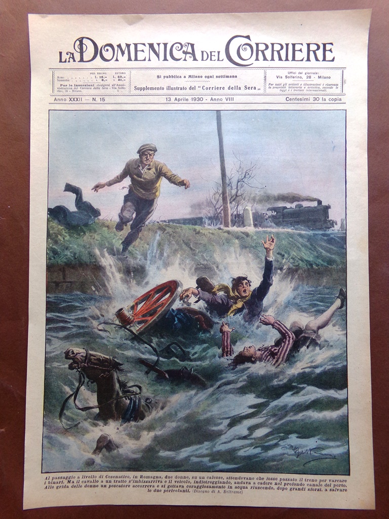 Copertina Domenica Corriere nr. 15 del 1930 Cesenatico in Romagna …