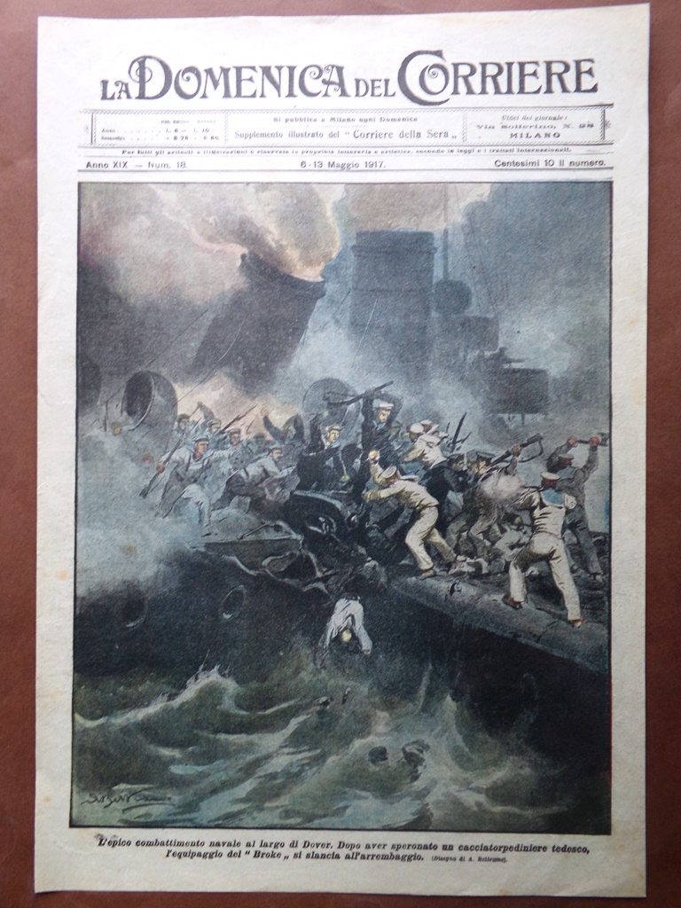 Copertina Domenica Corriere nr. 18 del 1917 WW1 Combattimento Navale …